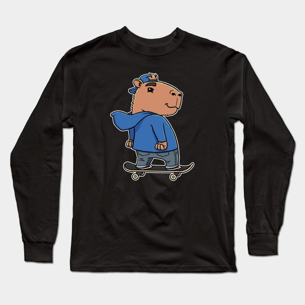 Capybara Skater Boy Skateboarding Long Sleeve T-Shirt by capydays